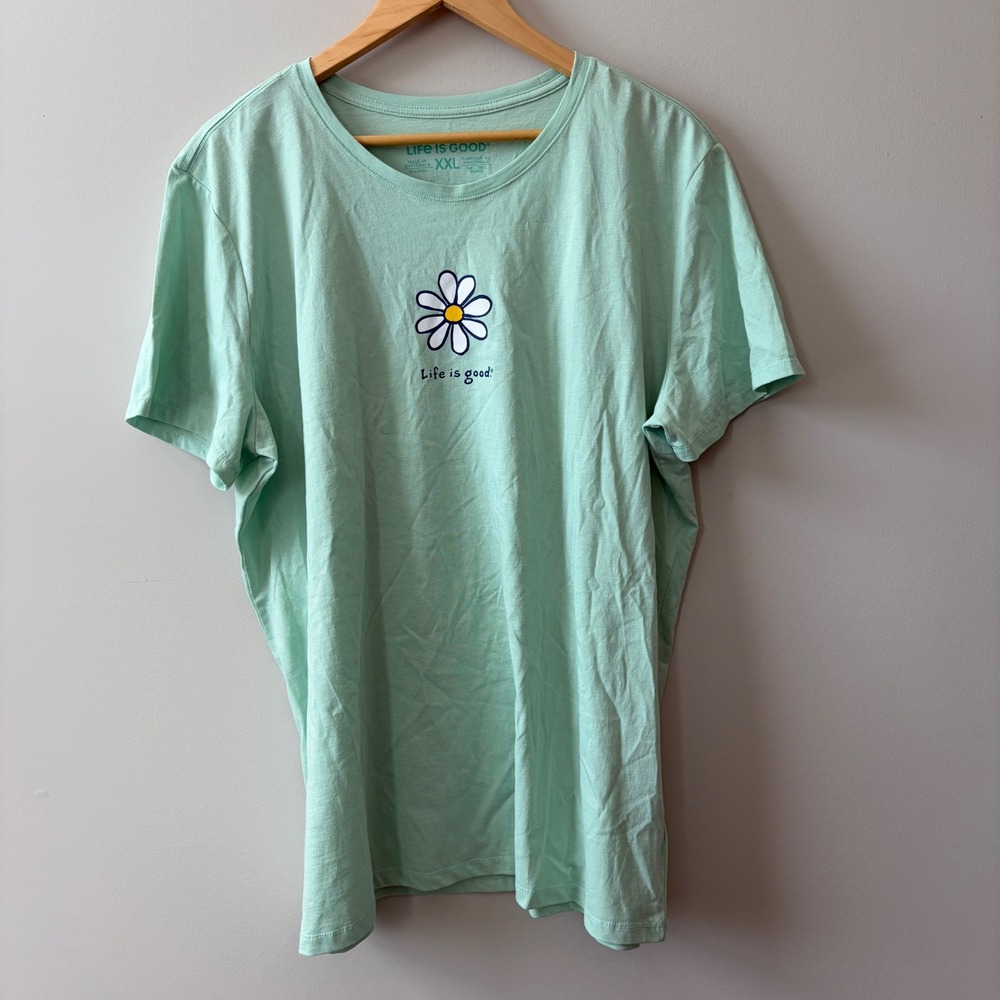 Life is Good Womens XXL Mint Green Daisy Graphic T-Shirt Short Sleeve Cotton Tee